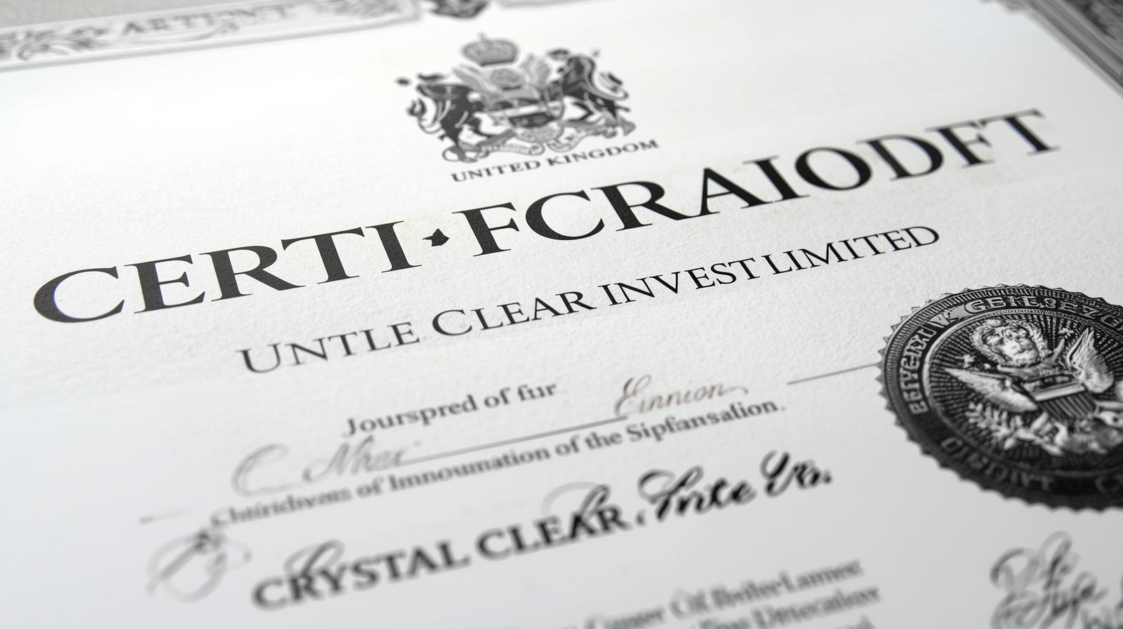 Crystal Clear invest   CERTIFICATE
